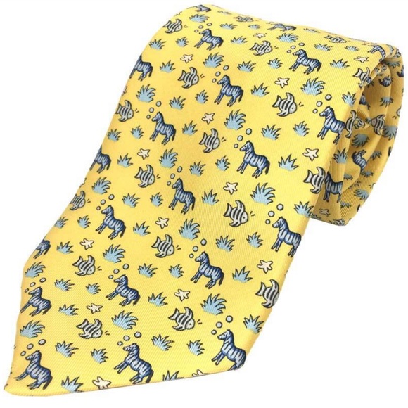 Hermes Other - Authentic HERMES men’s yellow tie with zebras and angelfish